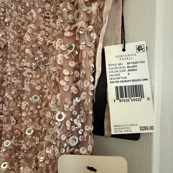 Adrianna Papell Halter Blush Beaded Gown - Picture 2 of 3